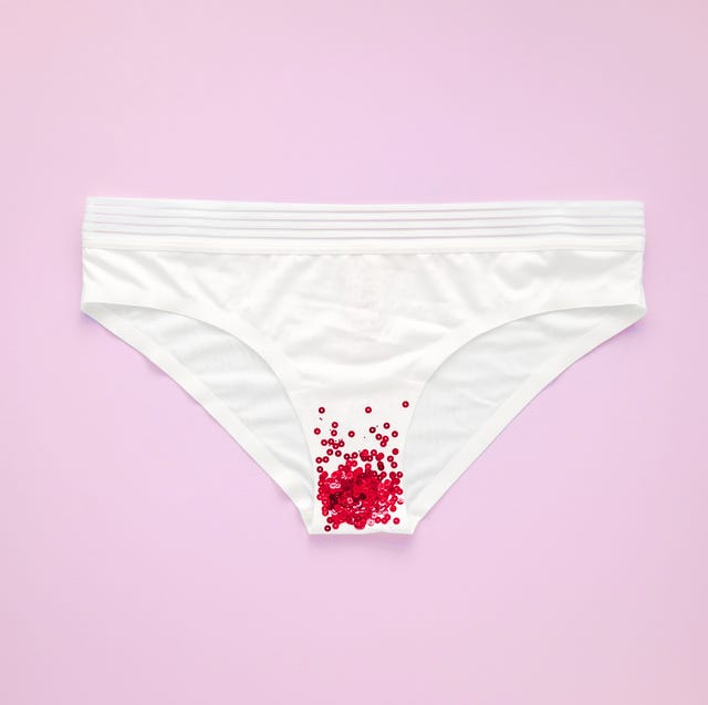 menstruatie-onderbroek Woman white panties with glitter on pastel, minimalist