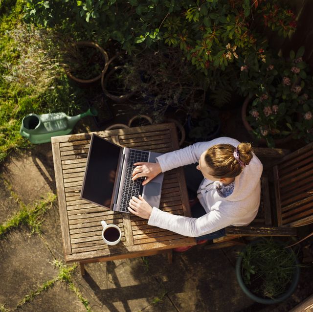 woman working from home in her garden