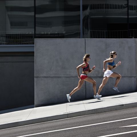 Women running in the city