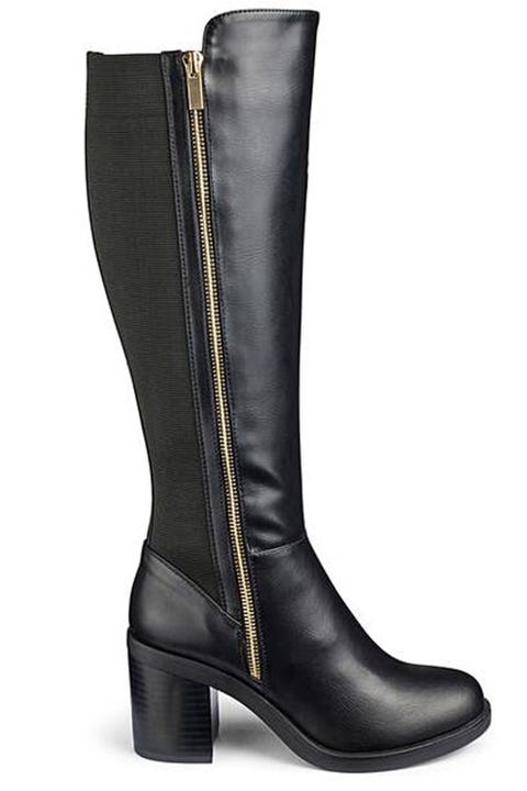 navy blue leather wide calf boots