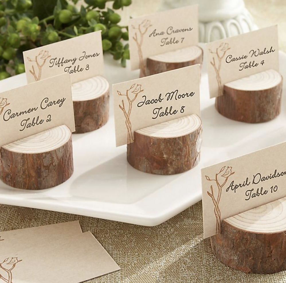 Rustic Wooden Table Decor Venue Name Place Card Holders Log Name Card Holders 