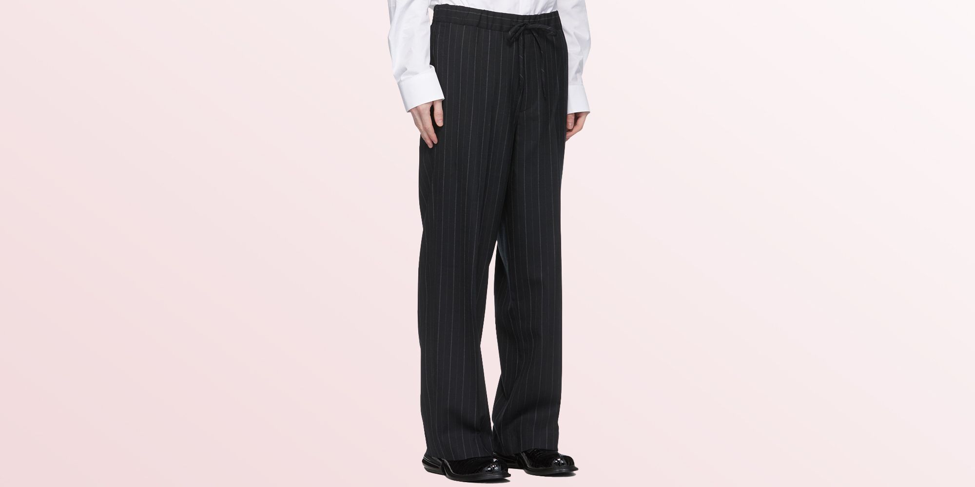 fashion striped side woven belt cropped casual pants