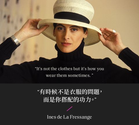 ines de la fressange 穿著黑色高領毛衣與白色紳士帽