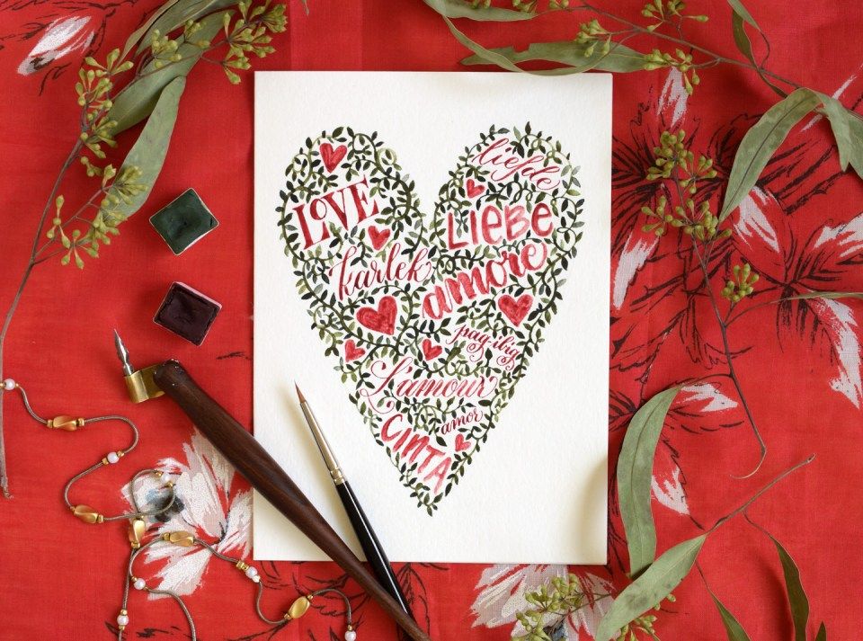 handmade card free delivery hand painted valentine’s card Valentine’s card original art card