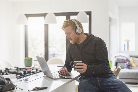 Working from home - listening to headphones