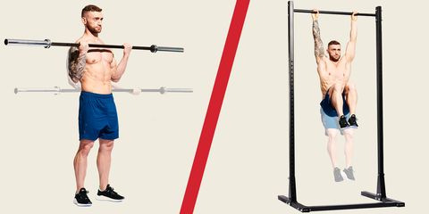 Strength training, Barbell, Shoulder, Exercise equipment, Physical fitness, Free weight bar, Standing, Arm, Joint, Pull-up, 