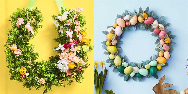 Happy Easter Spring Bunny Floral Garland Wreath Door Wall Hanging Decoration 