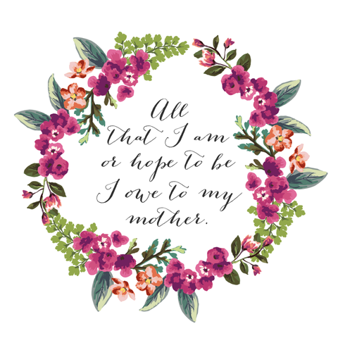 mother's day card floral wreath and black writing on a white background, good housekeeping's free printable mother's day cards