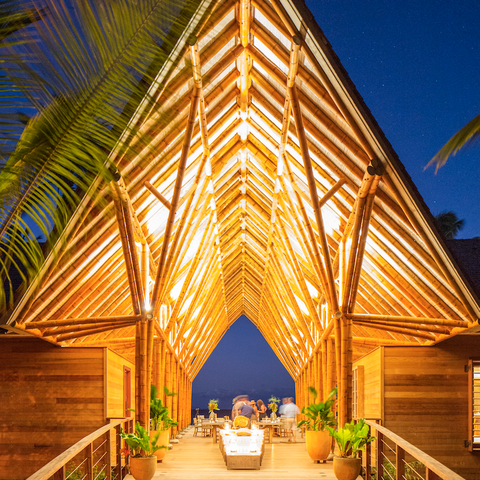 large polynesian inspired wooden structure 