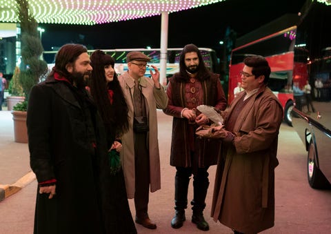 what we do in the shadows season 3 pictured l r matt berry as laszlo, natasia demetriou as nadja, mark proksch as colin robinson, kayvan novak as nandor, harvey guillén as guillermo cr russ martinfx