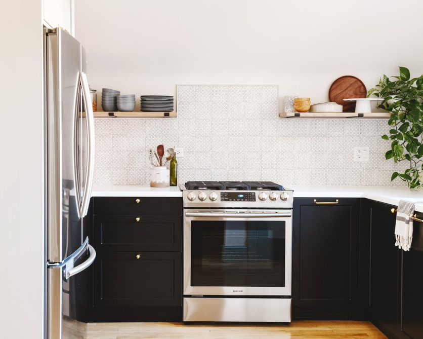 kitchen design white cabinets black appliances