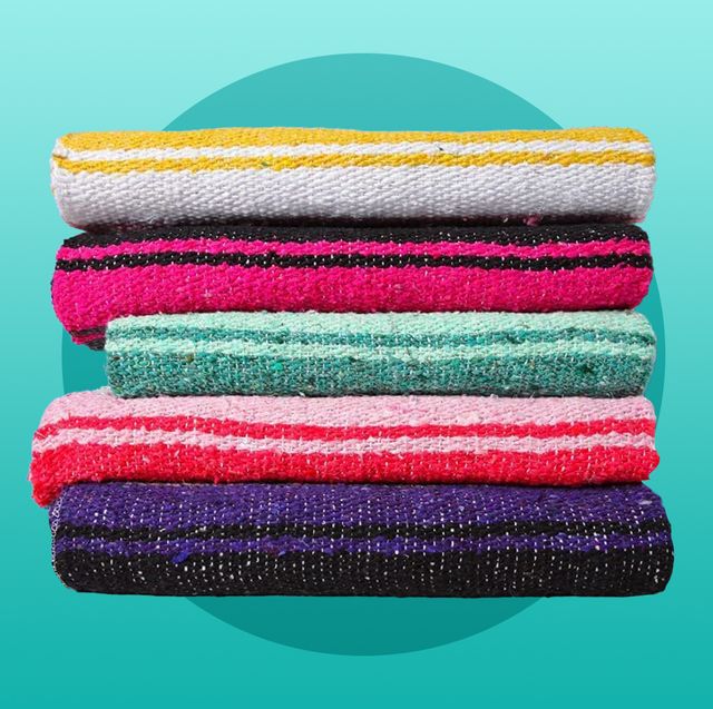 colorful folded serape yoga blankets