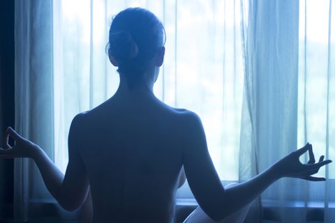 yoga nude woman position breathing meditating