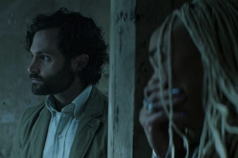 you l to r penn badgley as joe, tati gabrielle as marienne in episode 401 of you cr courtesy of netflix © 2022