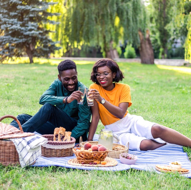 young black couple on picnic in the park