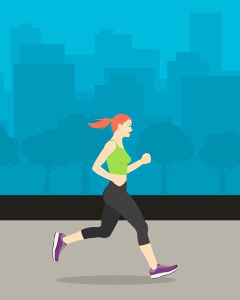 Young woman jogging with cityscape on the background