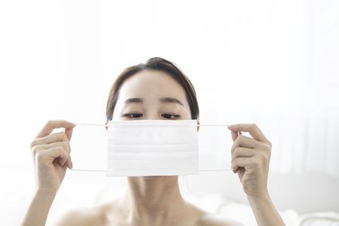 Young woman wearing protective face mask