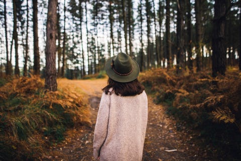 Jonge vrouw met hoed op bos Young woman with hat at forest