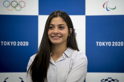 yusra mardini, a 19 year old syrian swimmer who competed at the rio 2016 olympic games as a member of refugee olympic team and unhcr goodwill ambassador, she speaks in tokyo 2020 office on august 29, 2017, where she shares her experiences at the rio 2016 games and her current activity as an athlete and unhcr goodwill ambassador with tokyo 2020 staff members photo by alessandro di ciommonurphoto via getty images