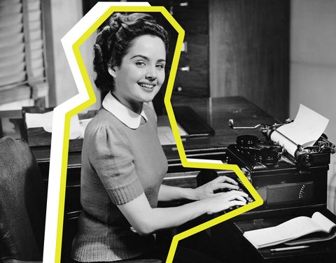 Retro afbeelding van een vrouw achter een typmachine