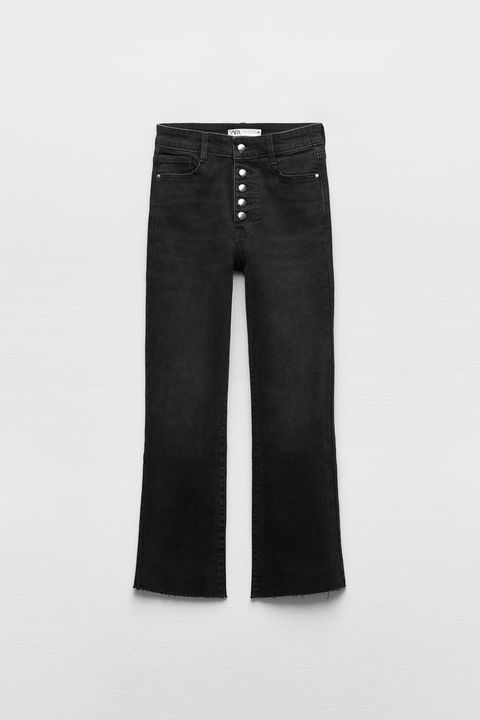 zara, jeans neri a zampa, inverno 2023
