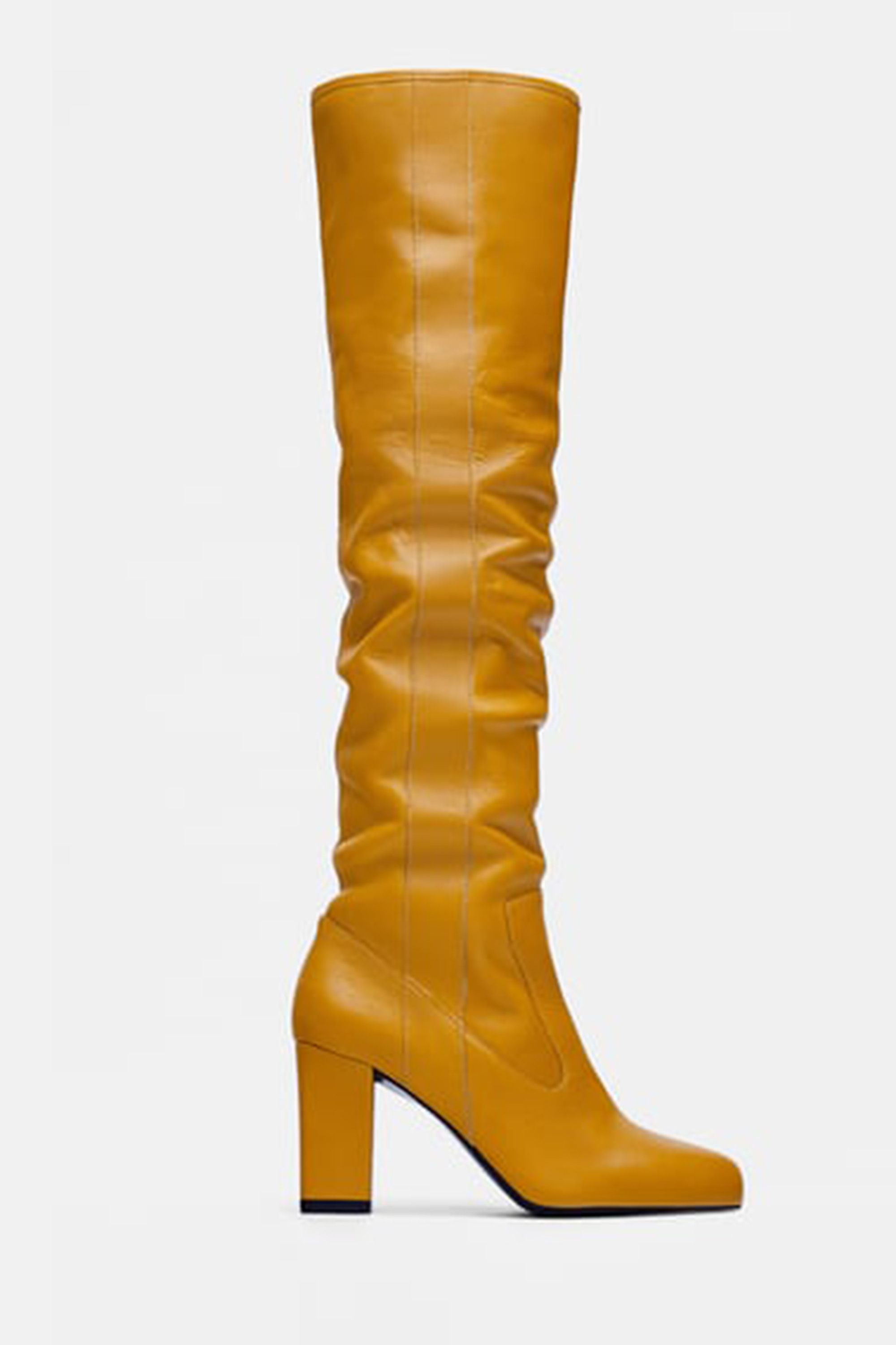 mustard yellow over the knee boots