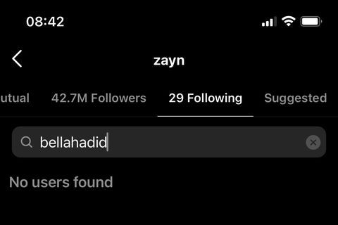 zayn not following bella hadid on instagram