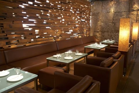 Restaurant, Interior design, Room, Property, Wall, Building, Lighting, Architecture, Furniture, Table, 