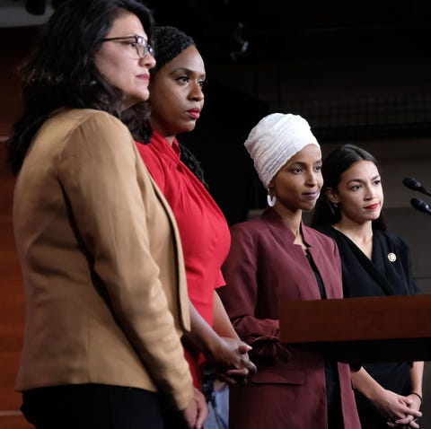 Congresleden Ocasio-Cortez, Tlaib, Omar, en Pressley