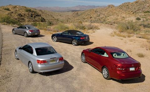 2009 infiniti g37 sport convertible, 2010 bmw 328i convertible, 2010 audi a5 20t quattro cabriolet, and 2010 lexus is350c