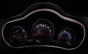 Speedometer, Gauge, Carmine, Black, Tachometer, Measuring instrument, Darkness, Luxury vehicle, Trip computer, Fuel gauge, 