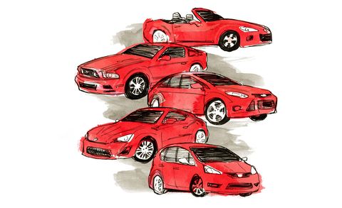 Motor vehicle, Automotive design, Vehicle, Land vehicle, Automotive parking light, Red, Car, Automotive lighting, Hood, Automotive mirror, 