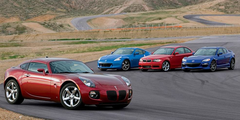 2009 pontiac solstice gxp coupe 2009 nissan 370z, 2009 bmw 135i coupe, and 2009 mazda rx 8 r3