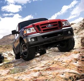 red ford ranger on rugged terrain