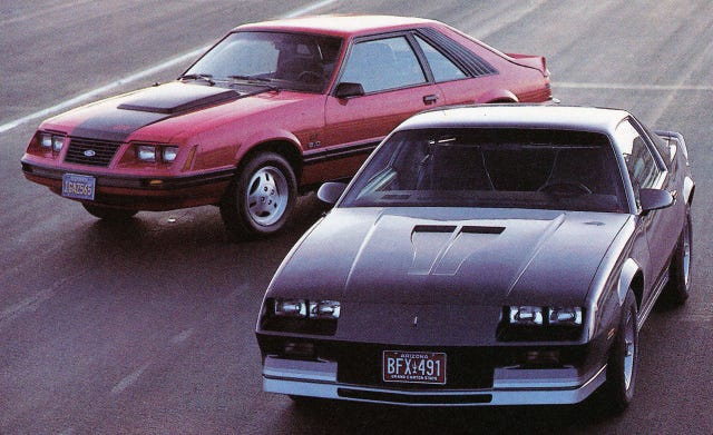 1983 ford mustang gt vs chevrolet camaro z28 h o 1983 ford mustang gt vs chevrolet