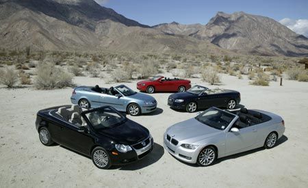 2008 bmw 328i, 2007 audi a4 20t, 2007 saab 9 3 20t, 2007 volkswagen eos 32, and 2007 volvo c70 t5