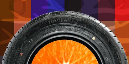 Tire, Automotive tire, Yellow, Rim, Synthetic rubber, Orange, Colorfulness, Tread, Automotive wheel system, Amber, 