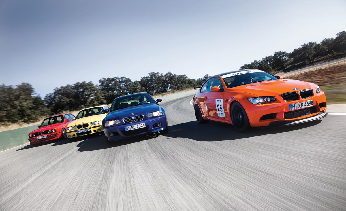 four generations of bmw m3 on the track