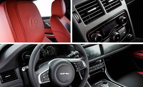 Motor vehicle, Automotive design, Mode of transport, Vehicle, Steering wheel, Steering part, Car, White, Red, Center console, 