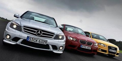 BMW M3 2008, Mercedesbenz C63 AMG 2008 et Audi RS 4 2007