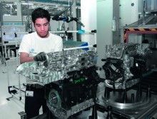 Volkswagen worker assembling EA888 engine in Silao, Mexico
