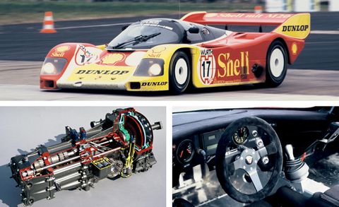 Porsche 962 race car with PDK and PDK cutaway