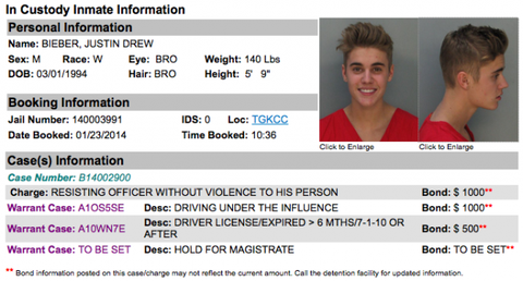 justin bieber   miami dade country dept of corrections inmate info