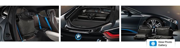 The tailor-made Louis Vuitton luggage set for the BMW i8 made from carbon  fibre: small “Weekender PM i8“, big “Weekender GM i8“, hardshell “Business  Case i8“,”Garment Bag i8“. (08/2014)