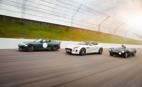 Jaguar F-type Project 7, F-Type R coupe, and D-Type
