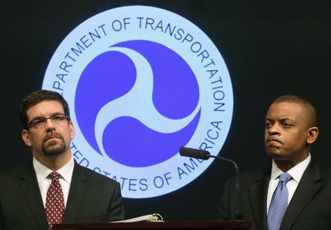 nhtsa deputy administrator david friedman left stands with transportation secretary anthony foxx as they announce a record 35 million fine against gm in may