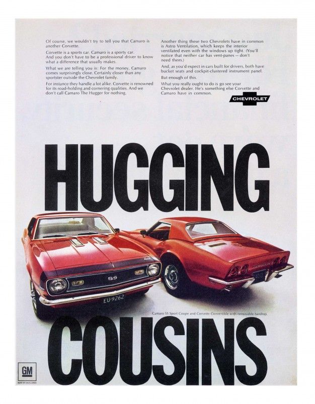 1968 chevrolet camaro ss and corvette stingray advertisement