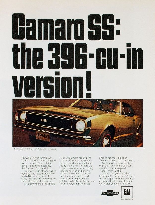 1967 chevrolet camaro 396 advertisement