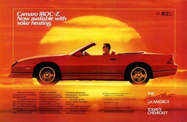 1988 chevrolet camaro iroc z convertible advertisement