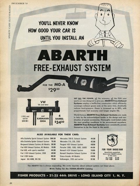 1958 abarth free exhaust system ad